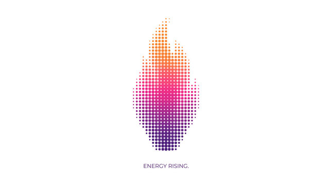 Halftone fire flame icon. Abstract gradient flame symbol for modern digital branding.
