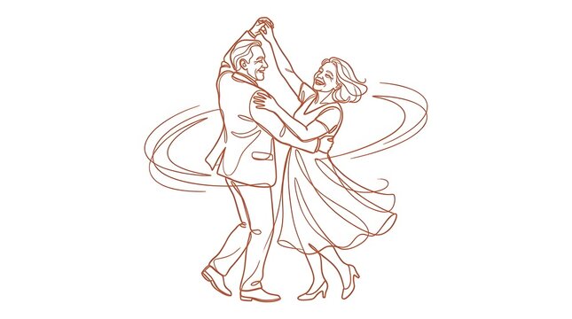 One line drawing of elegant couple ballroom dancing