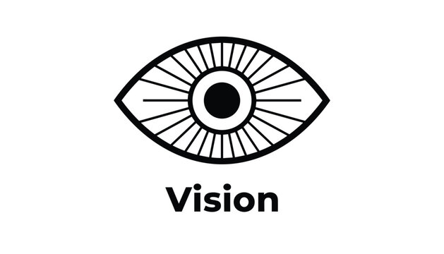 Stylized geometric eye logo with radiating lines and the word vision printed in bold lowercase letters below.