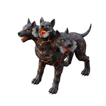 Three Headed Hellhound with Glowing Lava Skin Texture