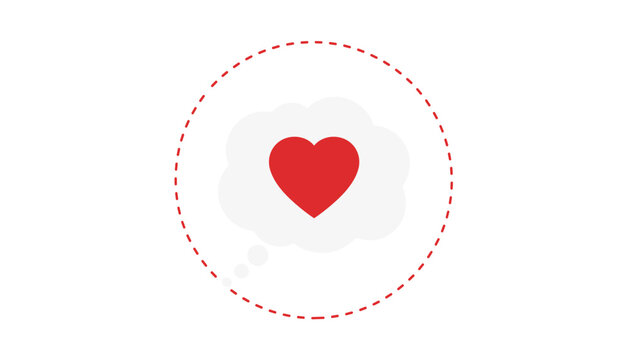 Red heart inside a soft white thought bubble surrounded by a red dashed circular border on a white background.
