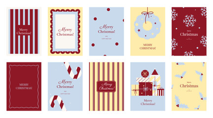Obraz premium Christmas and Happy holiday greeting card vector set. Elegant wallpaper with geometric Christmas elements and pattern . Holidays design illustration for cover, print, poster, Happy New Year, ads.