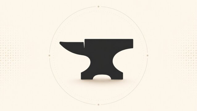 Black anvil silhouette centered on minimalist beige background with subtle dotted circular frame