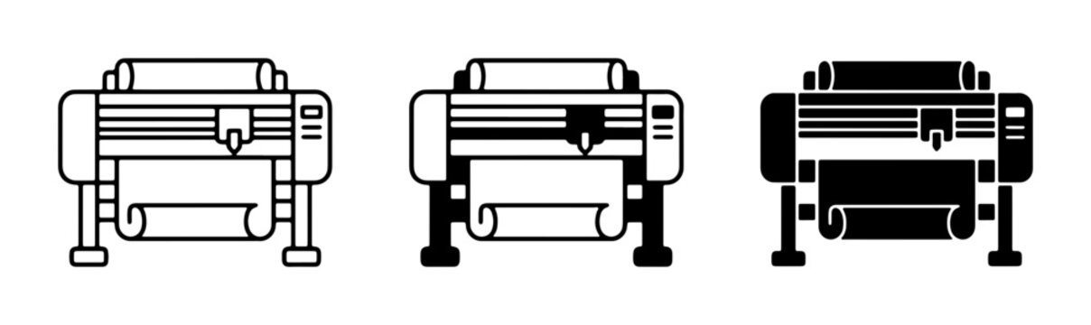 Large Format Printer Icons, Plotter Machine Vector Graphics, Wide Format Printing Equipment Set
