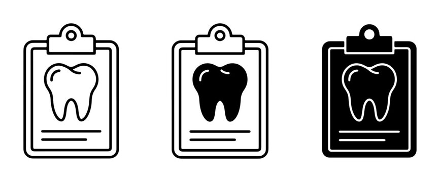 Dental Record Icons, Tooth Chart Set, Medical Clipboard Vector Graphics, Oral Health Examination Symbols