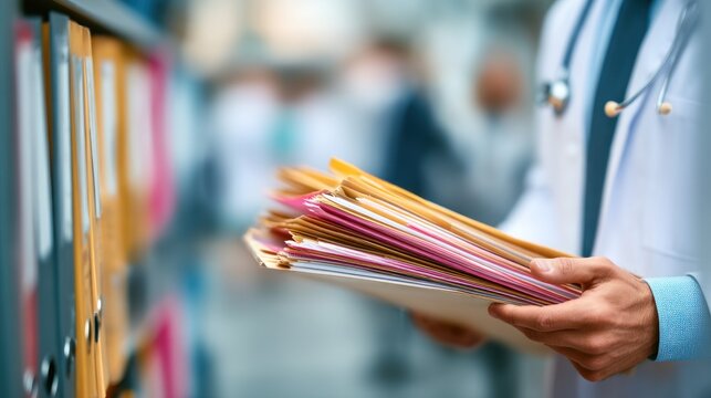 Medical professional holding patient files