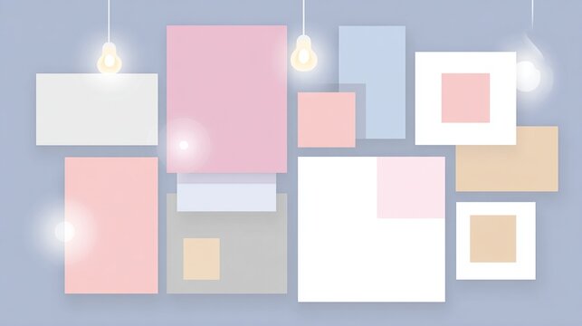 Abstract idea background with light bulbs and pastel squares arr