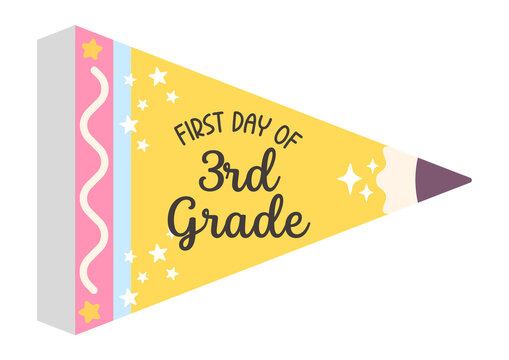 Printable Pennant Flag Banner, A4 Size, First day of school, photo prop, pencil design triangle flag stick, 3r grade