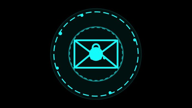 Glowing digital security icon showing an envelope with a padlock, symbolizing encrypted communication and data protection. Perfect for cybersecurity and privacy visuals