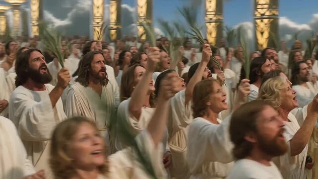 New Testament Scene Of King Jesus In Divine Majesty Emitting Warm Light From Bright Glowing Clothes