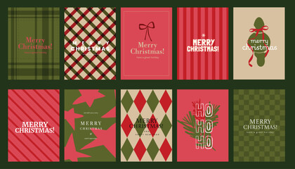 Obraz premium Christmas and Happy holiday greeting card vector set. Elegant wallpaper with geometric Christmas elements and pattern . Holidays design illustration for cover, print, poster, Happy New Year, ads.