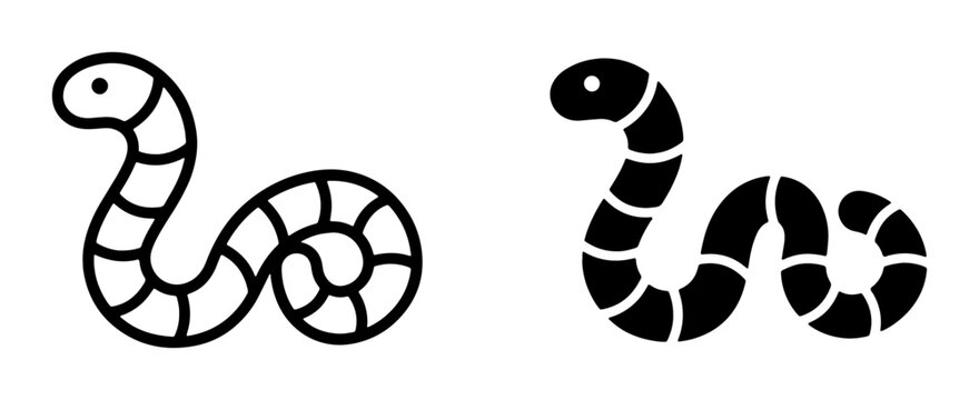Simple Worm Icons, Black and White Vector Illustrations of Earthworms, Garden Critters, Soil Dwellers, and Slimy Creatures for Nature and Education Projects