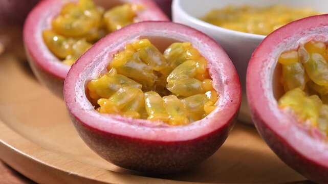 Close Up of Ripe Passion Fruit Cut in Half