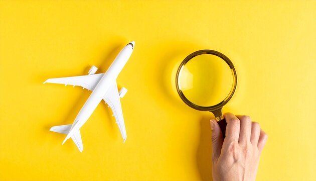 Airplane magnifying glass travel investigation aviation detail symbolism