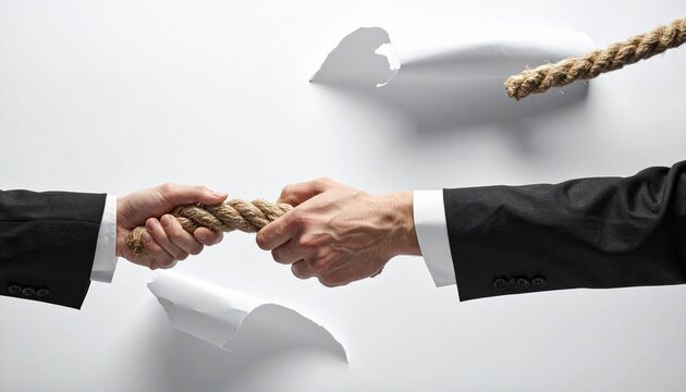 Business tug-of-war conflict struggle negotiation competition symbolism