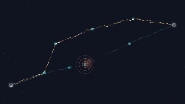 Supply chain disruption and rerouting abstract motion background. Logistics network with particle streams and alternate route activation. Seamless 4K loop
