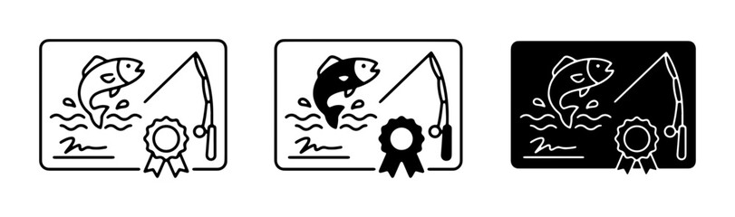 Fototapeta premium Fishing Award Icons, Fish Catch Badges, Angling Achievement Certificates, Vector Graphics Set
