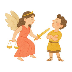 Fototapeta premium PNG Justice confronts defiant young boy.