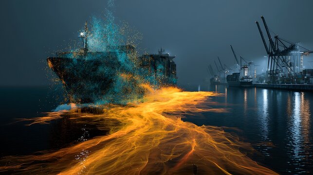 AI-powered maritime logistics control center, blockchain cargo authentication, live harbor traffic heatmap