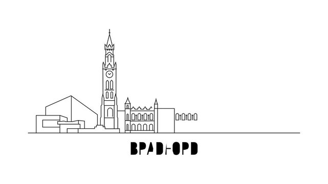 Simple line art depicts Bradford's skyline