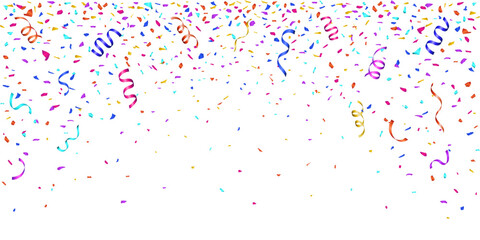Naklejka premium Falling Many Colorful Tiny Confetti And Ribbon flat design seamless pattern background isolated On Transparent Background. Celebration Event and Party. Multicolored. Vector