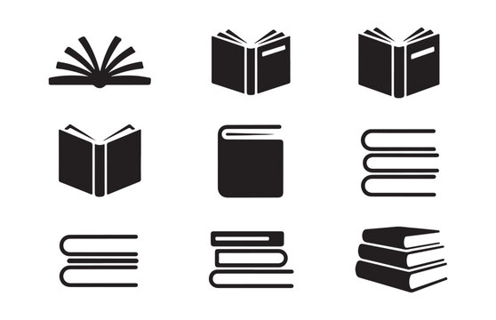 Book icon vector collection of isolated black symbols on transparent background for education and study.