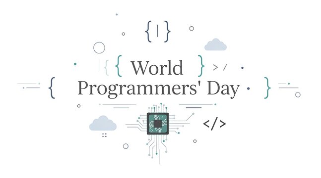 World Programmer's Day celebration banner featuring code syntax elements and technology icon