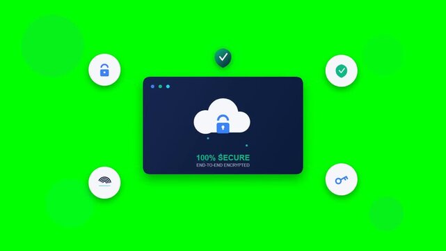 Cloud security concept illustration with data encryption padlock icons on green screen background