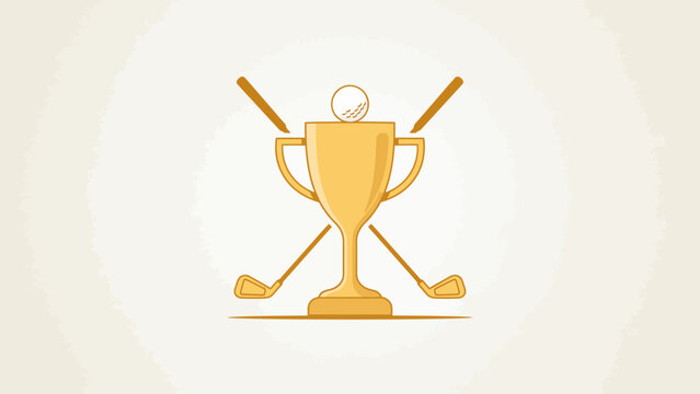 Golden trophy with crossed golf clubs and a golf ball, symbolizing victory, championship, and excellence in sports tournaments and competitive play