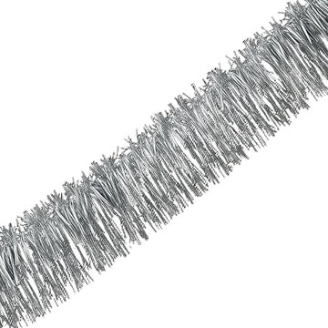 Silver tinsel garland isolated on black background