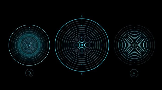 Abstract futuristic blue circular HUD interface elements on black. Ideal for sci-fi motion graphics or technology UI.