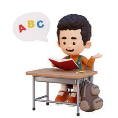 3D Child Boy Reading Out Loud Speaking and Literacy Concept