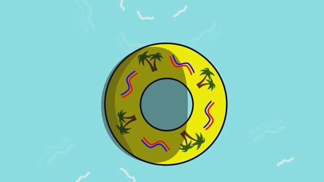 Yellow donut with eyes floating green screen chroma key background 2d animated cartoon animation