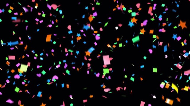 Looping Colorful Confetti Animation. High-res UHD 4K quality in MOV format, complete with ProRes 4444 codec for alpha channel support. Ideal for VFX, compositing and keying projects
