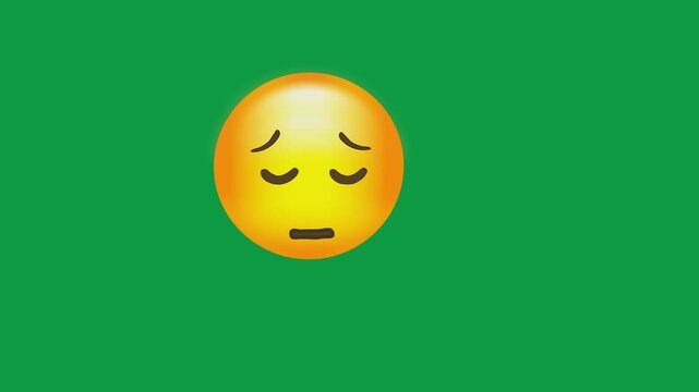 Sleepy yellow face emoji with closed eyes green screen chromakey background 2d animated cartoon animation scene element clip visual frame sequence theme scene element 
