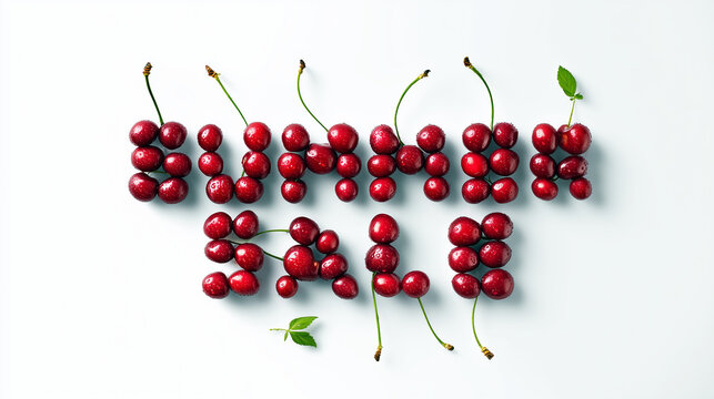 Text "summer sale" made from red cherries isolated on white as concept for dicounts and sales in the end of summer season 