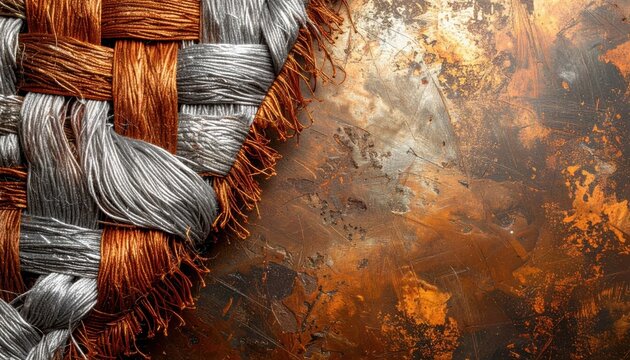 Closeup of Braided Rope Against Fiery Textured Background.