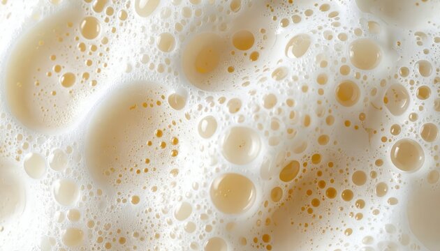 Close Up Foam on Beer Surface With Bubbles.