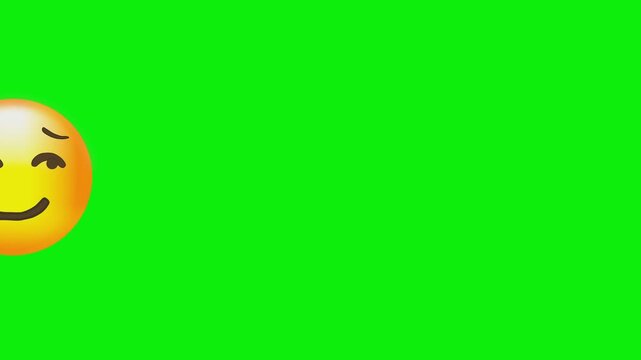 Smirking yellow face emoji large green screen chromakey background 2d animated cartoon animation scene element clip visual frame sequence theme scene element  