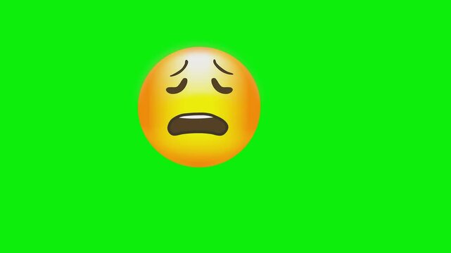 Worried open mouth yellow face emoji green screen chromakey background 2d animated cartoon animation scene element clip visual frame sequence theme scene element  