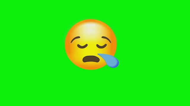Drooling yellow face emoji with spit green screen chromakey background 2d animated cartoon animation scene element clip visual frame sequence theme scene element  