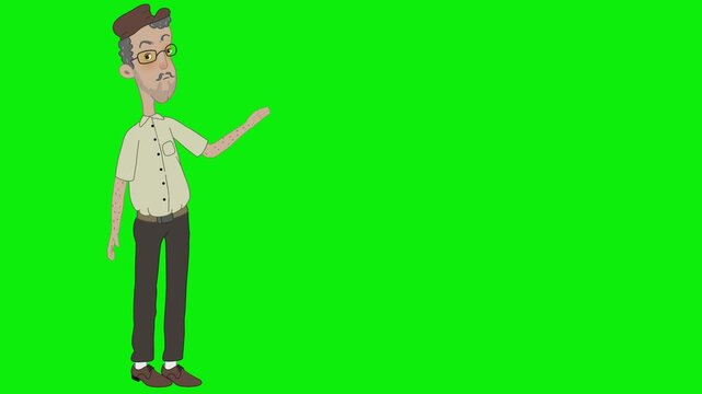 Man with glasses standing full body green screen chromakey background 2d animated cartoon animation scene element clip visual frame sequence theme scene element  