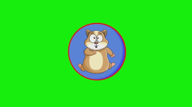 Cute hamster in blue circle green screen chromakey background 2d animated cartoon animation scene element clip visual frame sequence theme scene element clip visual