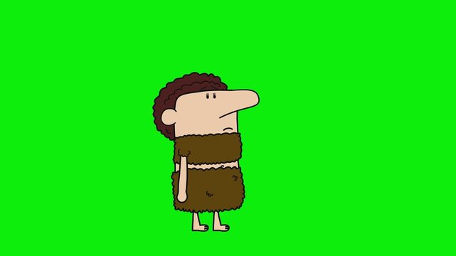 Caveman with club standing green screen chromakey background 2d animated cartoon animation scene element clip visual frame sequence theme scene element clip visual