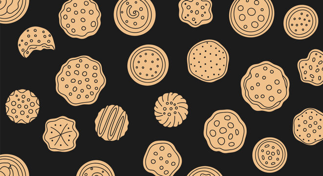 Assorted cookies and biscuits seamless pattern