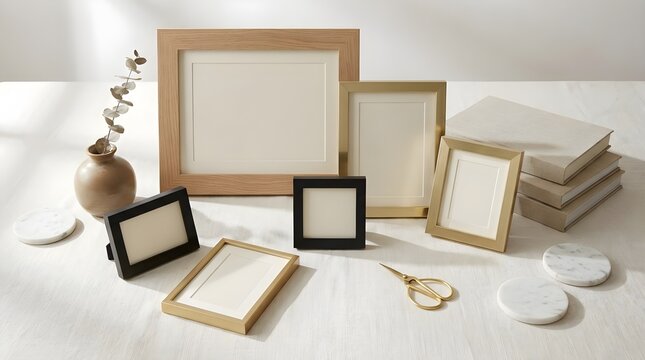 Home Decor Flat Lay with Photo Frames Concept