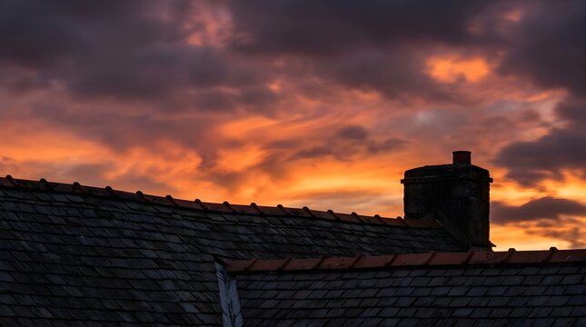 House Roof Silhouette Against Sky Background