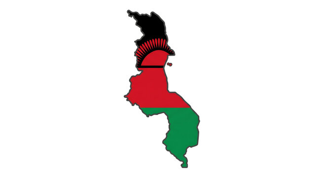 Map of malawi with national flag pattern, isolated on transparent background