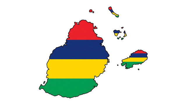 Map of mauritius with national flag pattern, isolated on transparent background