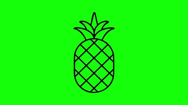 Tropical pineapple fruit icon sign, isolated yellow fruits on green screen. Animated fresh healthy raw food cartoon. Advertisement, illustration idea, organic and natural diet symbol. Video element
